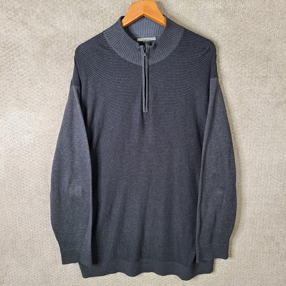 Alfani Sweater Mens 2XLT Gray Quarter‎ Zip Pullover Cotton Viscose Casual Tall
